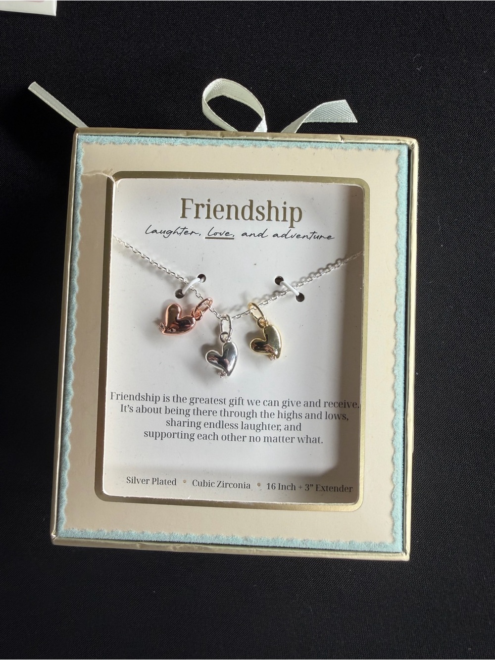 Friendship Trio Heart Necklace - Silver, Rose Gold & Gold
